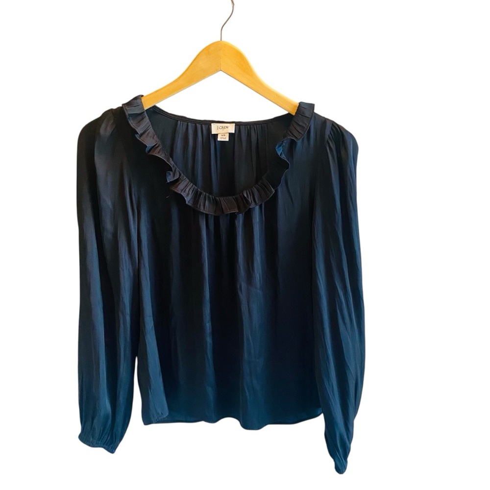 J. Crew Ruffle Neck Top Black Style BT843 - Picture 2 of 7